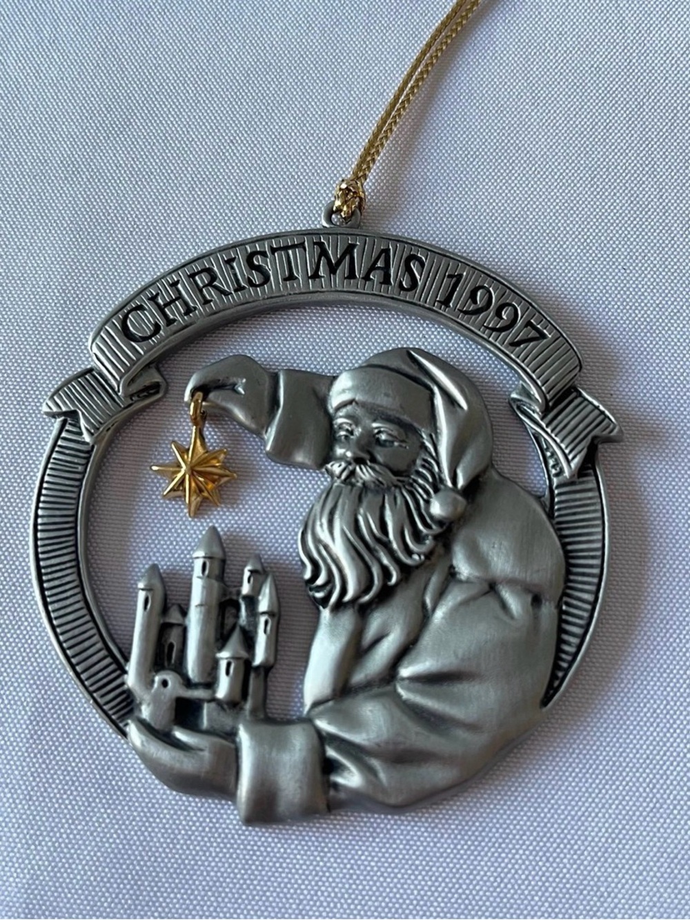 Vintage Pewter Avon Collectables 1997 Santa with Star Christmas Ornament